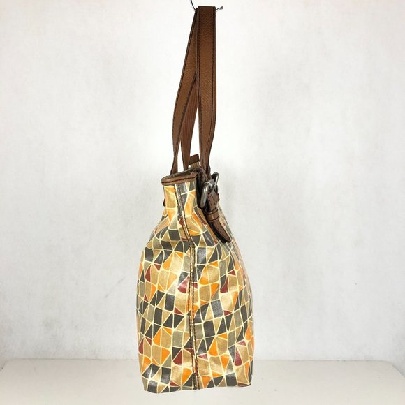 Fossil Key-Per Calypso Brown Grey Orange Cowhide Leather Trim Shoulder Bag Purse - Picture 6 of 12